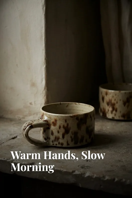 Handmade mug in warm morning light