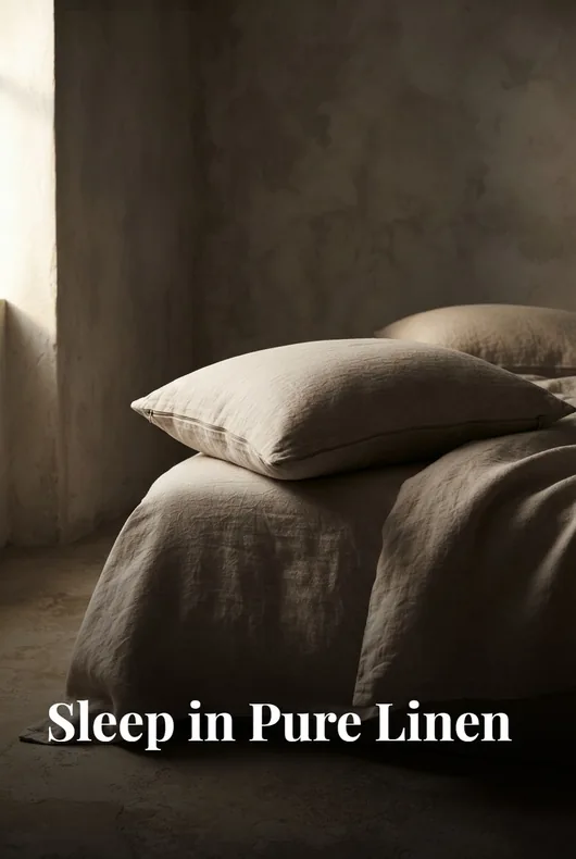 Bed dressed in pure linen
